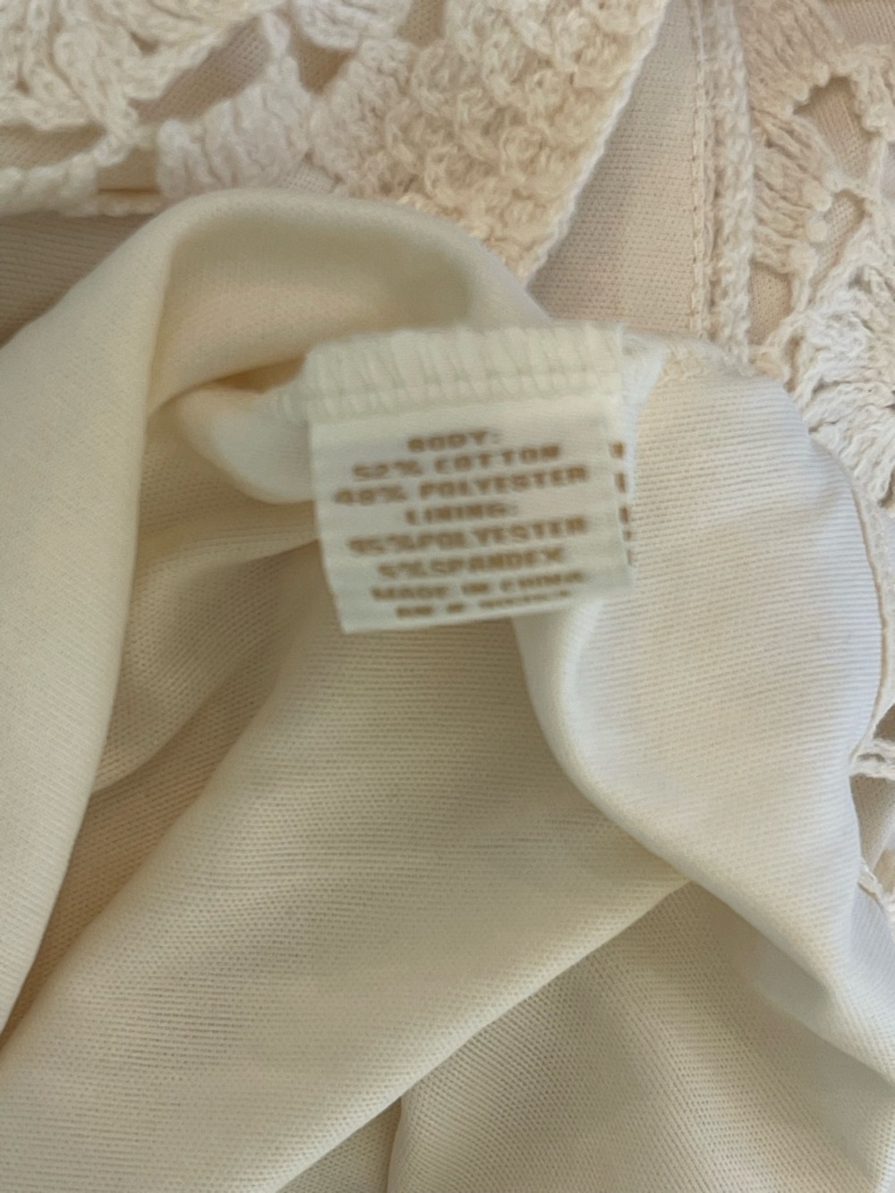 Boho Ivory Crochet Lace Shift Dress XL Lined Open Knit Coastal Wedding Guest - Picture 14 of 14